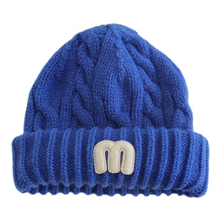 宝宝针织瓜皮帽秋冬季韩版时尚M字母男女婴儿保暖毛线帽儿童帽子