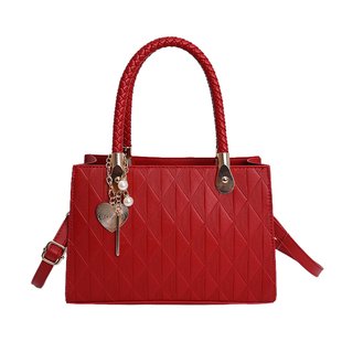 红色菱格纹结婚伴手礼手提包女大容量新娘包斜挎包婚包日常可用