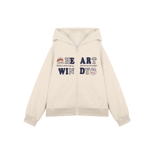 Amybaby女童上衣春季2026新款布布印花连帽拉链圆领套头卫衣