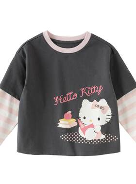 Hellokitty联名戴维贝拉儿童A类T恤2026秋装新款纯棉上衣女中大童