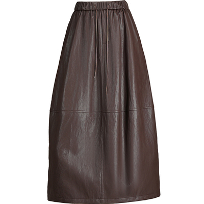 时尚半身裙秋冬2026气质新款花苞显瘦中长款高腰松紧PU皮裙