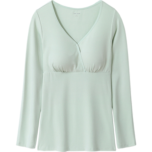 哺乳秋衣上衣纯棉孕妇秋衣秋裤套装保暖内衣秋冬德绒喂奶免穿文胸