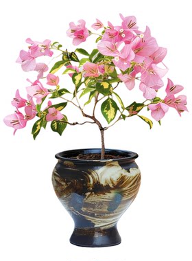 彩绘窑变釉圆形中式粗陶花盆