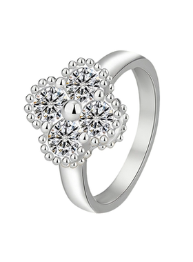 NY纯银镀18K铂金色莫桑钻戒指女