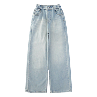 女童裤子秋冬加绒2025新款女孩冬装阔腿裤女大童宽松牛仔裤初中生