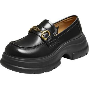 百思图2025秋商场新款牛皮厚底增高乐福鞋通勤深口女单鞋VZF14CA5