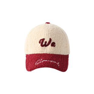 韩国拼色羊羔毛棒球帽女秋冬百搭保暖毛绒鸭舌帽显脸小亲子儿童帽