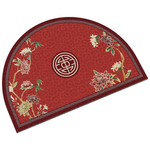 红色喜庆半圆形丝圈地垫入户高级感蹭土进门门内防滑脚垫耐脏地毯