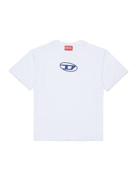 [季末甄选]DIESEL男童蓝色OVAL D LOGO白色短袖T恤J025900GRAI