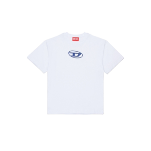 [季末甄选]DIESEL男童蓝色OVAL D LOGO白色短袖T恤J025900GRAI