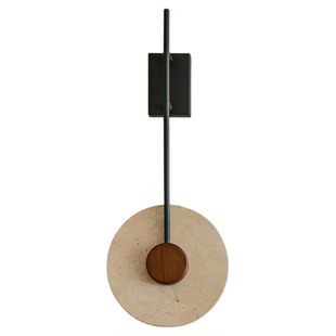 侘寂中古风餐厅民宿圆形壁灯复古卧室床头过道楼梯装饰黄洞石灯具