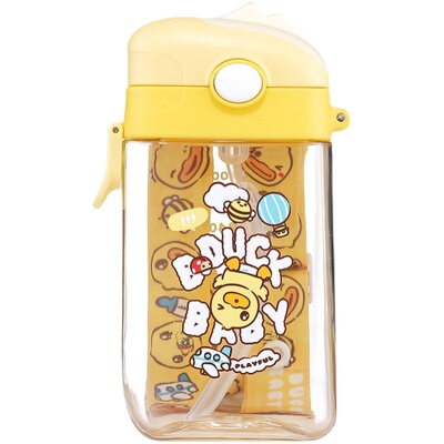 小黄鸭防摔防漏PPSU背带便携吸管