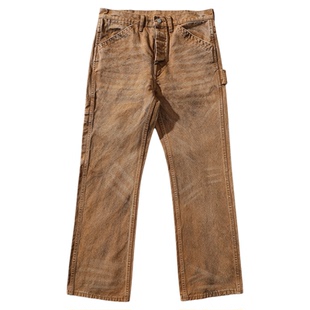 Mbbcar/窄幅旧化系列16.5OZ珠帆脏旧套染做旧水洗矿工直筒伐木裤