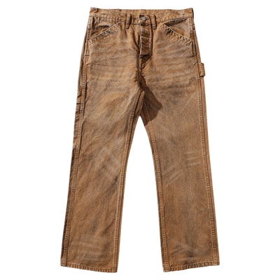 Mbbcar/窄幅旧化系列16.5OZ珠帆脏旧套染做旧水洗矿工直筒伐木裤