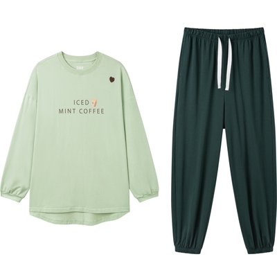 森马家居套装女士oversize亲肤舒适撞色圆领上衣裤子可外穿新款