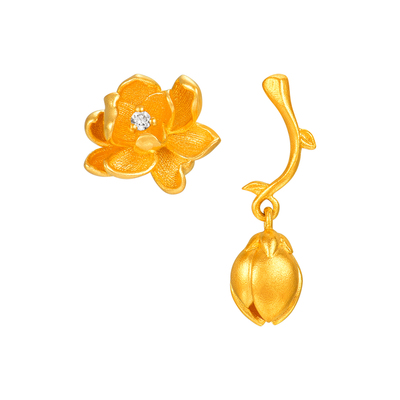 明牌珠宝花间誓黄金耳饰 足金锆石镶嵌茉莉花苞耳钉礼物AFH0467