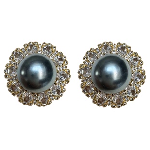 宫廷法式轻奢气质圆形镶钻珍珠耳钉女精致重工复古超闪高级感耳饰