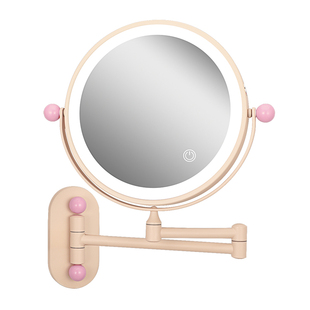 浴室折叠壁挂化妆镜免打孔带灯梳妆镜卫生间双面led伸缩镜子放大