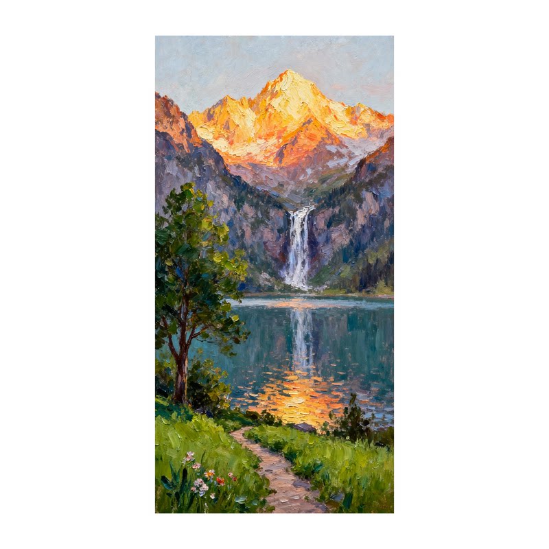 纯手绘油画聚宝盆日照金山风景印象画大芬油画村客厅书房装饰挂画