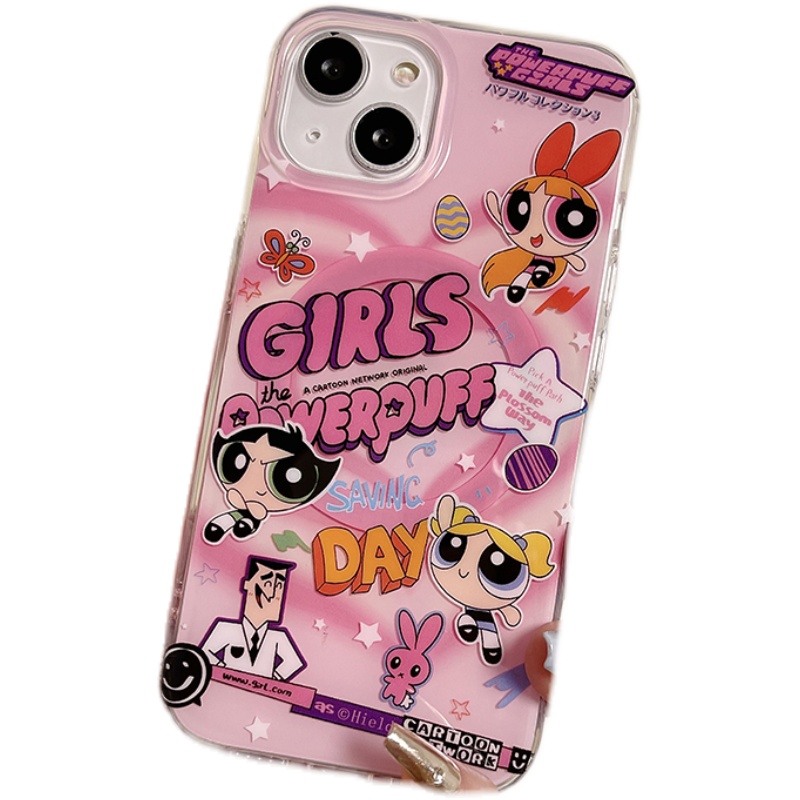 磁吸日系卡通小女警适用iphone15pro max苹果13手机壳12带支架11小众15plus女14pro防摔保护套高级感新款可爱