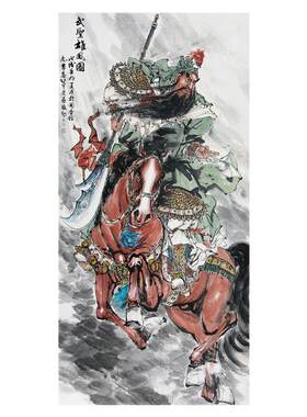 手绘国画关公像财神挂画朵莲精舍