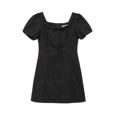 李茶仁同款Notyourrose夏法式气质泡泡袖木耳边短袖连衣裙