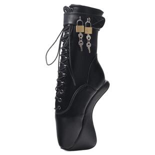 超高跟系带加锁马蹄跟芭蕾高跟女王跳舞扮装短靴大码男女通用靴