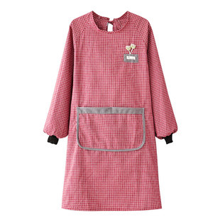 新款女士棉布围腰餐饮防尘长袖耐磨工作服家用厨房罩衣包衣围裙