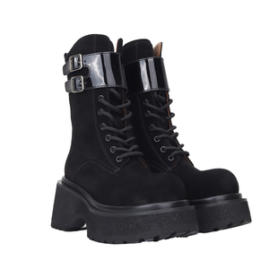 施迈亚【双重角色】反绒皮增高8CM厚底绑带中筒百搭个性马丁靴