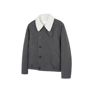 深灰色羊羔毛棉服外套男冬季加厚短款毛呢夹克潮牌美式翻领棉衣潮