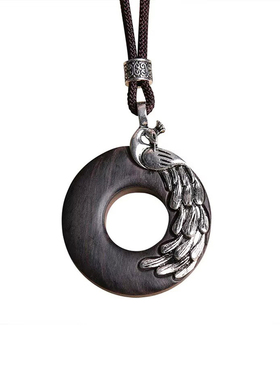 复古民族风檀木孔雀项链吊坠