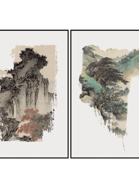新中式客厅装饰画茶室山水意境创意艺术壁画玄关餐厅大气留白挂画