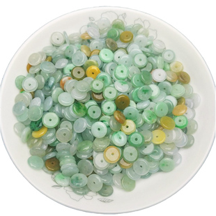 天然翡翠A货小平安扣 淡三彩色 DIY饰品配件散珠 冰糯种