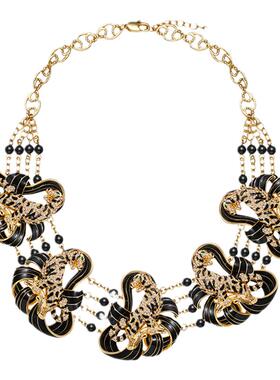 moh黑金珐琅水晶虎项链锁骨链