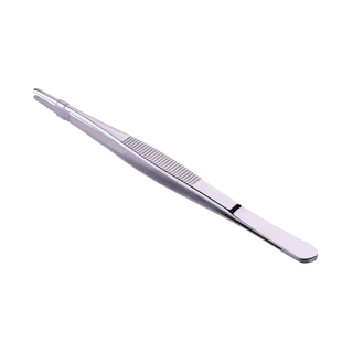 不锈钢镊子医用304圆头带齿敷料加厚V加硬直头弯头防滑加长尖拔毛