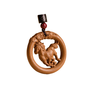 庆祥泰天然桃木钥匙扣挂件官方旗舰店2026马本命年十二生肖护身符