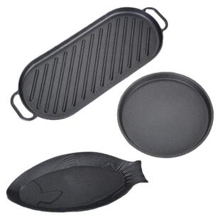 铸铁铁板烧盘商用圆形烧烤盘家用铁板鲫鱼烧盘西餐牛排盘铁板烤鱼