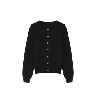 MULVAN 悸动时刻 米白气质圆领开衫外套女慵懒感宽松软糯针织毛衣