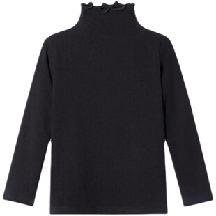 女童打底衫春秋白色纯棉内搭高领黑色女大童长袖T恤儿童秋衣上衣