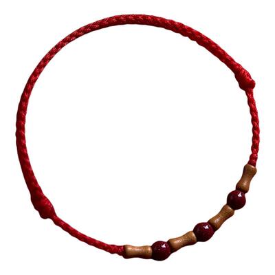 老桃木竹节朱砂红绳手链转运手绳