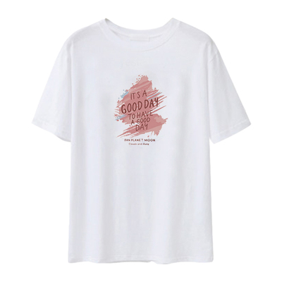 短袖甜美正肩涂鸦白色纯棉t恤女