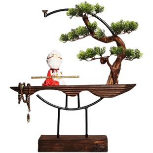 创意中式陶瓷大圣禅意倒流香薰炉摆件家用客厅玄关仿真木艺装饰品