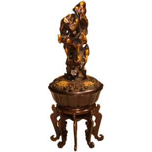 正念巧生炉铜炉名家陈巧生制太湖石复古宣德炉文房摆件赏玩C370