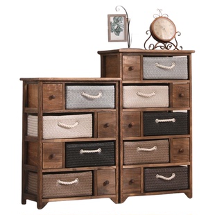 实木简易床头柜小型卧室抽屉式斗柜边角窄柜客厅藤编储物收纳柜子