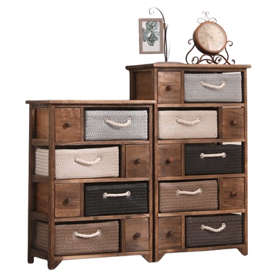 藤编实木收纳柜子床头柜简约现代