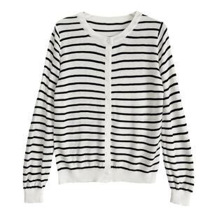 ENEY实拍！软糯气质细条纹毛衣小众撞色条子圆领长袖针织衫上衣秋