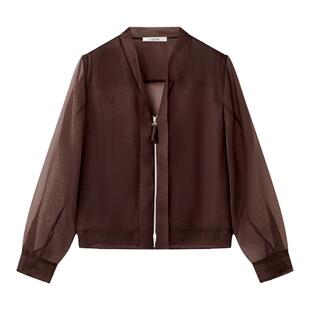 Laurel劳芮新款可露丽摩卡棕欧根纱短款外套LWL352W01700