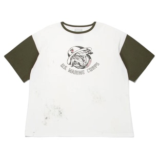 现货折扣 BOWWOW USMC BULLDOG RIBBED SS CS做旧污渍印花短袖T恤