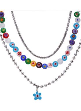 琉璃小花吊坠串珠项链