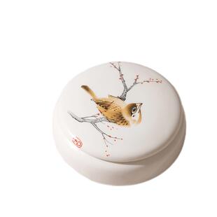 兰斋中国风印泥盒书法国画专用印台朱砂堆朱红色印泥缸专业文房四宝蓖麻油书画作品篆刻印章彩色大号陶瓷盒